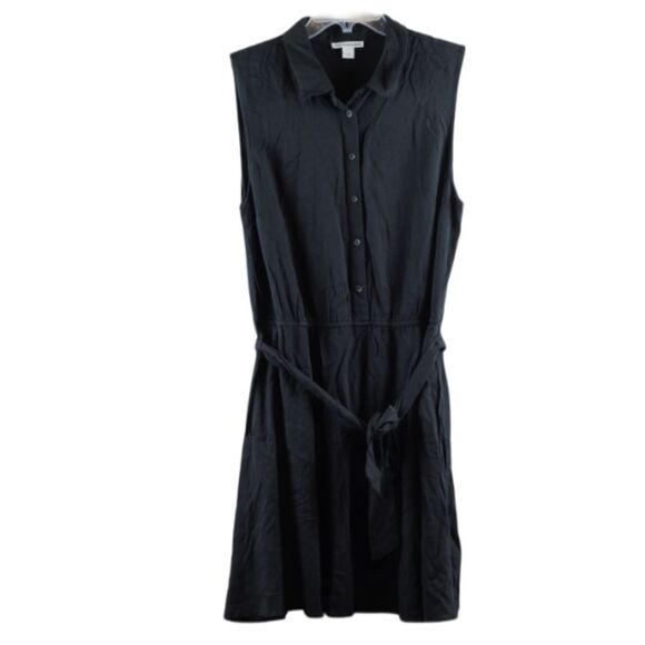 Amazon Essentials Black Women's Shirt Dress Tie Waist Front Buttons Large 042 - Picture 1 of 4